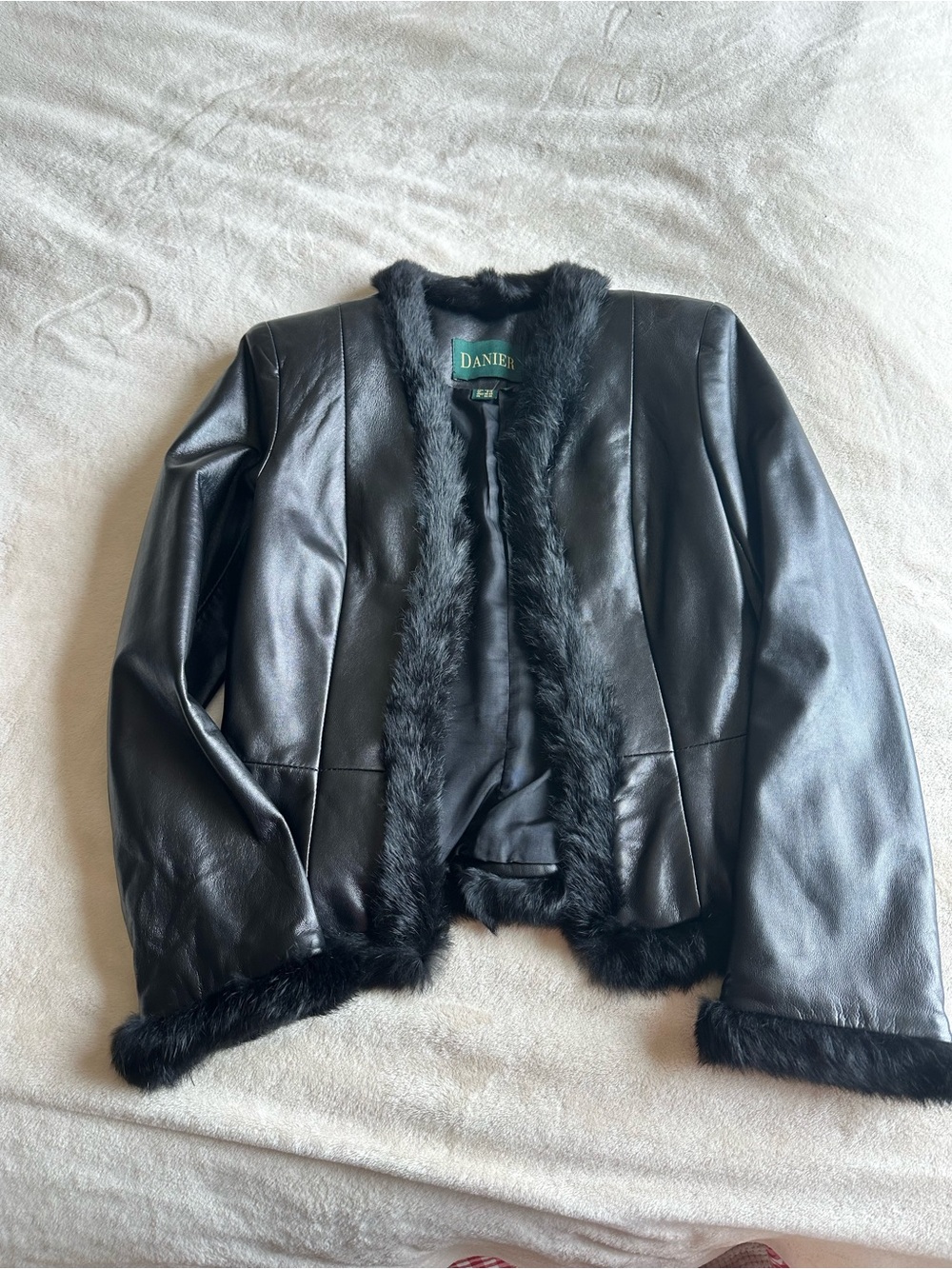 Danier Black Leather Jacket with Faux Fur Trim